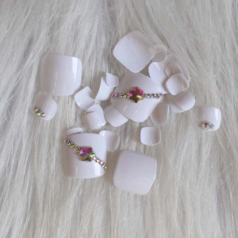 Uñas postizas blancas a presión para mujeres, uñas postizas de cristal para los dedos de los pies, cobertura completa, uñas falsas de moda, uñas