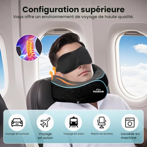 Coussin De Voyage Avion : Coussin de Voyage Mémoire de Forme, Oreiller de Voyage Réglable avec ... – Image 2