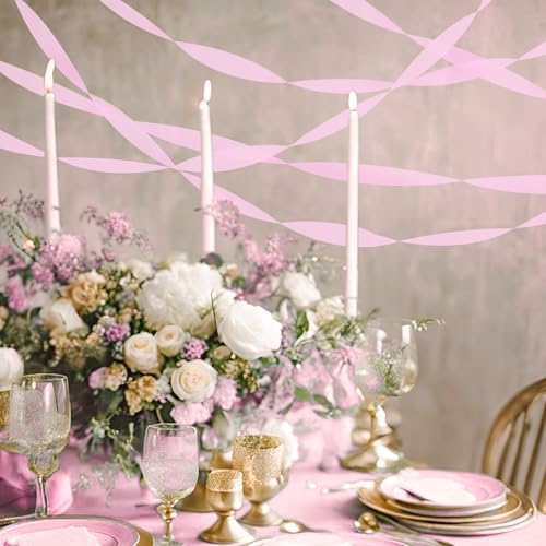 Image of 8 Rolls Crepe Paper Streamers, Light Pink Streamers Party Decorations for Baby Shower Bridal Shower Wedding Bachelorette Party Girls Birthday Valentines Galentines Day Mother's Day