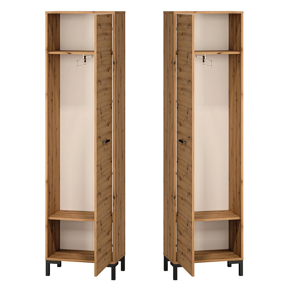 Lomadox Gardeoben-Set 3-teilig mit Paneel und Garderobenschrank | Moderne Flurgarderobe in Artisan Eiche Nb.