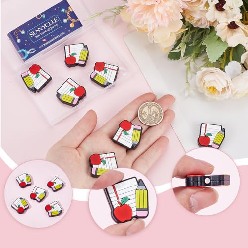 SUNNYCLUE 12Pcs Teacher Silicone Focal Beads Bulk Beaded Pens Silicone Charms Characters Apple Book Partten Spacer Beads for Beadable Pen Keychain Making DIY Student School Necklaces Bracelets Gift - Image 3