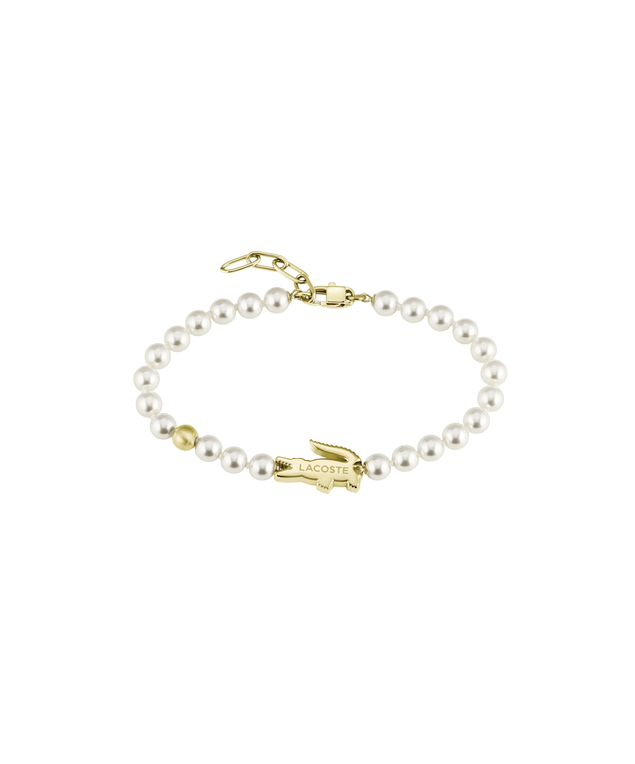 Lacoste Collection MATCHPOINT Bracelet Collier Perles Synthétiques Charms Or Boucles d’Oreilles Crocodile