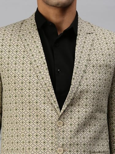 Image of SHOWOFFFF Men Printed Single Breasted Casual Blazer | Notched Lapel Full Sleeves Cotton Blazer for Mens | Slim Fit Regular Length Blazer for Men's