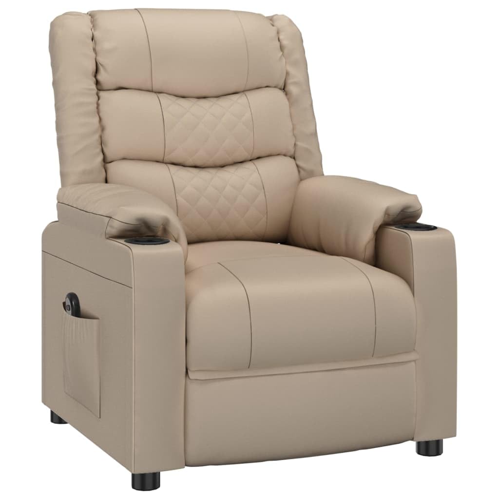Sillón de relax eléctrico de piel sintética marrón capuchino con 3 posiciones y mando a distancia de 2 botones, asiento acolchado grueso y marco de madera y metal resistente para mayor