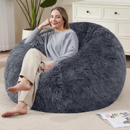 GWFBLID Puff Gigante de Piel Sintética de Pelo Largo Silla Grande de Puf - Muebles Gigantes Rellenos de Espuma con Fundas Lavables a Máquina Sofa Puf Gigante Moderno sin Relleno