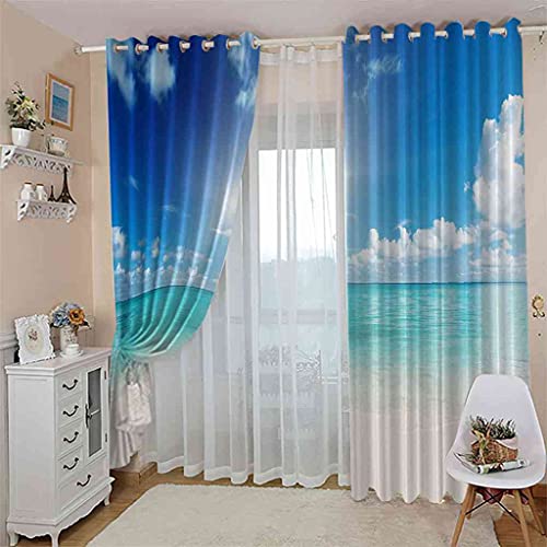 Rideaux Occultants d'enfant 3D Nuages Blancs Isolé Phonique pour Chambre à Coucher