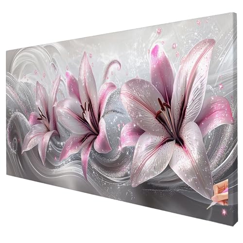 Diamond Painting Erwachsene Groß XXL 100x40cm Diamant Painting Bilder Blumen Bastelset Erwachsene DIY Lilie Diamond Art Set Diamant Malerei Strasssteine Kreuzstich für Weihnachtsdeko Geschenke T-35