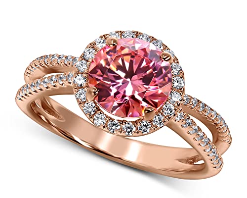 925 Sterling Silver Pink Cubic Zirconia Engagement Ring Rose Gold Plated