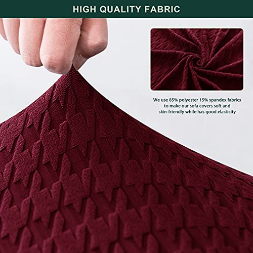 Chun Yi 3 Piece Armchair Sofa Cover, 1 Seater Stretch Couch Slipcover With One Separate Backrest And Cushion With Elastic Band, Houndstooth Fabric( Wine) #TOP5