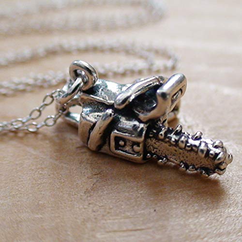 FashionJunkie4Life Sterling Silver 3 Dimensional Chainsaw Charm Necklace, 18