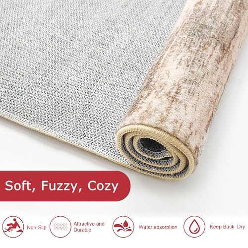 KOZYFLY Area Rug 3x5 Modern Ombre Living Room Rug, Washable Rugs for Bedroom Non-Slip Soft Stain Resistant Striped, Print Distressed Blush Brown Abstract Carpet for Living/Laundry/Kid Room