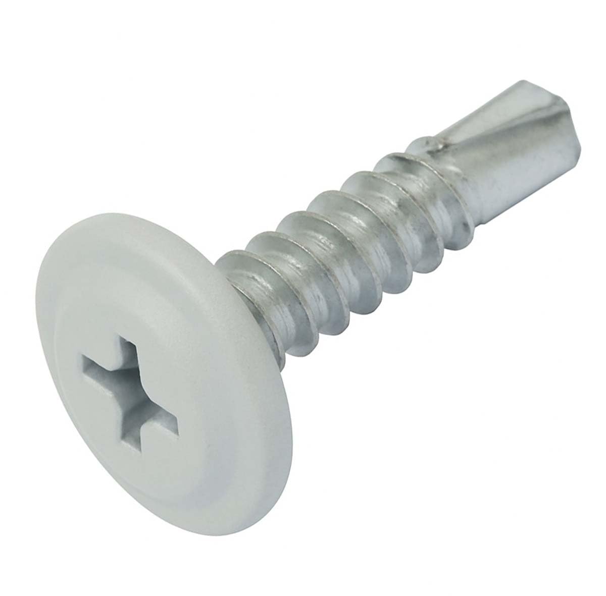 4.2mm x 19mm (Pack of 500) Light Grey Painted Self-Drilling Screws with Flange Head Zinc Plated for Metal Sheet Construction Roofing Windows RAL7035 M10EF