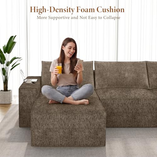Image of Vesgantti 145.6 inch Modular Boneless Couch, Modern U Shaped 6 Seater Sectional Sofa with 2 Ottoman & Deep Seat, Convertible Chenille Cloud Couches for Living Room, No Assembly Required, Dark Brown