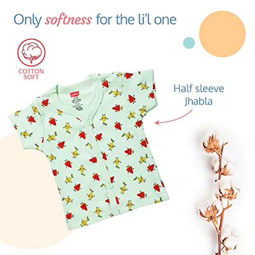Image of LuvLap Newborn Baby Gift Set of 5 Items,Open Half Sleeves Jhabla Vest- Tshirt,Pajama Pants,Cap,Mittens and Socks,Cottony Soft,Skin Friendly,Baby Clothes Set 0-3 Months,Sea Green Fruits Print,Printed