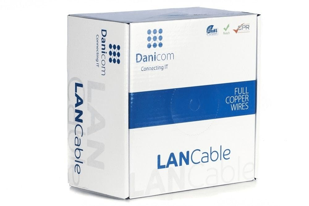 Danicom Cable de bobina CAT8 S/FTP rígido - LSZH (Dca) - 50 m, POE, Ethernet, LAN, cable de conexión, cable de datos, RJ45 - para gabinete de servidor, conmutadores, routers, módems!