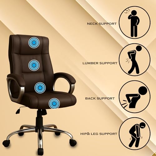 Image of Vista Ergonomic Leatherette Boss Chair for Office | High Back Revolving Chair for Home, Office, Study & Gaming | Height Adjustable Office Chair in Crome Base | 1pc (Brown)
