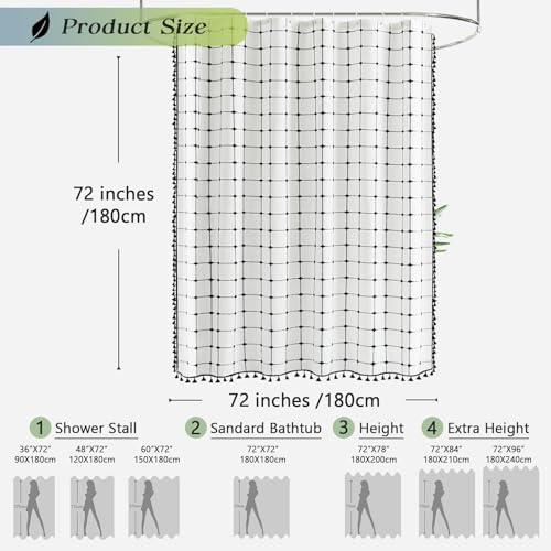Boho-Farmhouse-Shower-Curtain-Linen-Rustic-Heavy-Duty-Fabric-Shower-Curtain-Set-with-Tassels-Modern-Bohemian-Vintage-Thick-Cloth-Shower-Curtains-for-Bathroom-Waterproof-BlackWhite-72×72 Boho Farmhouse Shower Curtain Linen Rustic Heavy Duty Fabric Shower Curtain Set with Tassels Modern Bohemian Vintage Thick Cloth Shower Curtains for Bathroom Waterproof BlackWhite 72×72