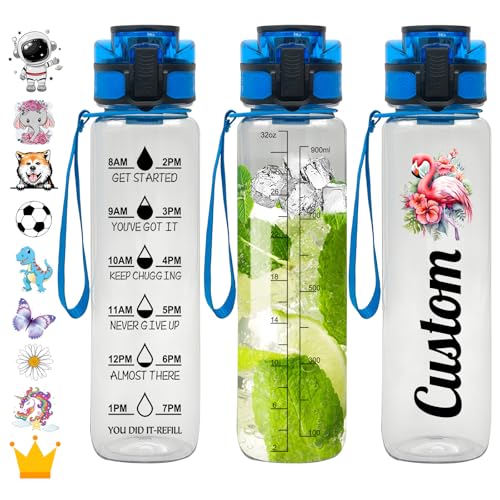Akmxem Personalized Water Bottles with Time Marker Custom 32oz Motivational Water Bottle Bpa Free Plastic Sports Water Bottle with Name for Fitness, Gym, Outdoor, Workout