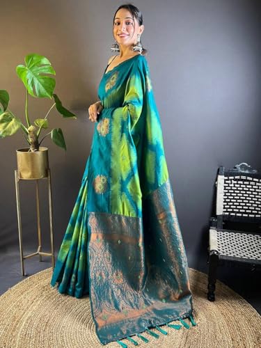 Image of SGF11 Women's Kanjivaram Pure Soft Silk Saree With Unstitched Blouse Piece
