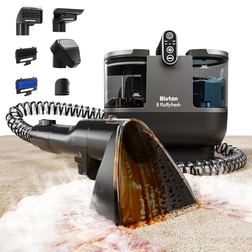Blutan B Fluffyfresh Waschsauger Dampfreiniger Polsterreiniger-Gerät für Sofa Teppich Fenster Auto Nass-Trocken-Sauger 15 kPa schnelltrocknend mit heißem Wasser viel Zubehör 1 6l Wassertank