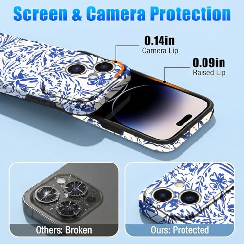 Coque iPhone 15 Plus fleur bleue vintage compatible MagSafe avec protection caméra - 3