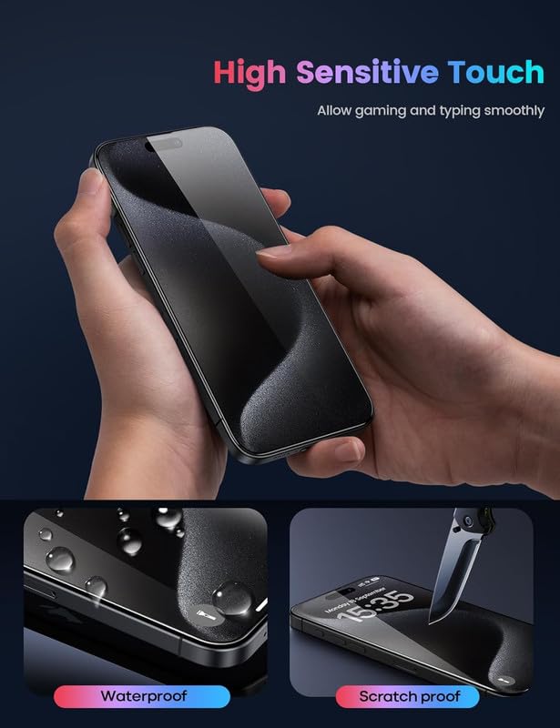 Image of TANTEK TitanGuard Tempered Glass Screen Protector Guard for iPhone 17 and iPhone 16 pro (6.3 Inch) - 9H Hardness, Military Grade, Anti-Static, Easy Installation Kit - 1 PACK