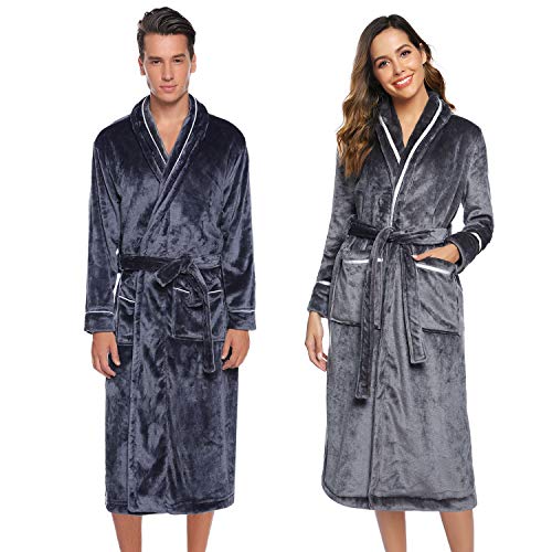 Hawiton Albornoces Hombre Invierno Polar de Mangas Larga Unisex Albornoz de Baño para Hombre Bata Baño Franela con Capucha