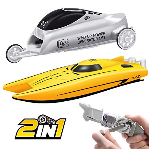 Selieve Pool Toys for Toddlers Age 3-5, 2 in 1 Wind-up Power Toy Boat & Car for Outdoor Play Game, STEM Toys Educational Toys Gifts for 4 -12 Year Old Boys or Girls