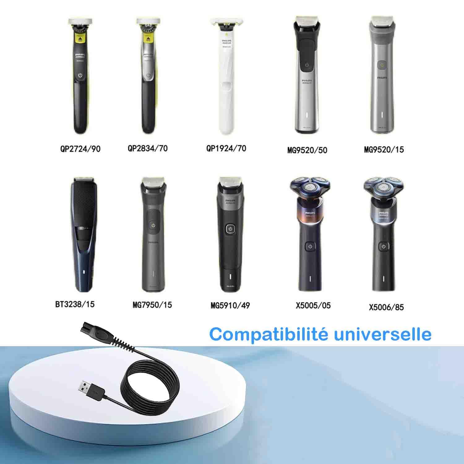5 V Trimmer Caricabatterie per Philips OneBlade QP2724 QP2734 QP2824 QP2834 QP1924 MG5910 MG7910 S7887 S5880 PQ88 PQ889 Cavo di ricarica USB