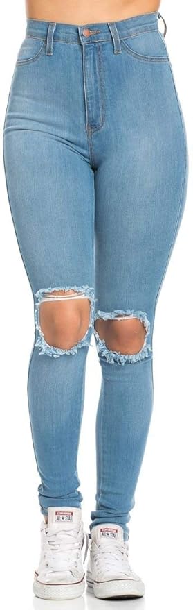 High waisted knee ripped jeans Clearance