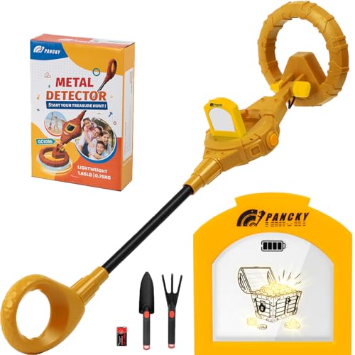 Image of PANCKY Metal Detector for Kids, IP68 Waterproof 3-10 Year Kids Metal Detector Kit with LCD Display, Automatic Sensitivity Adjustment, 6.5 inch Search Coil, 1.65lb Lightweight (Yellow)
