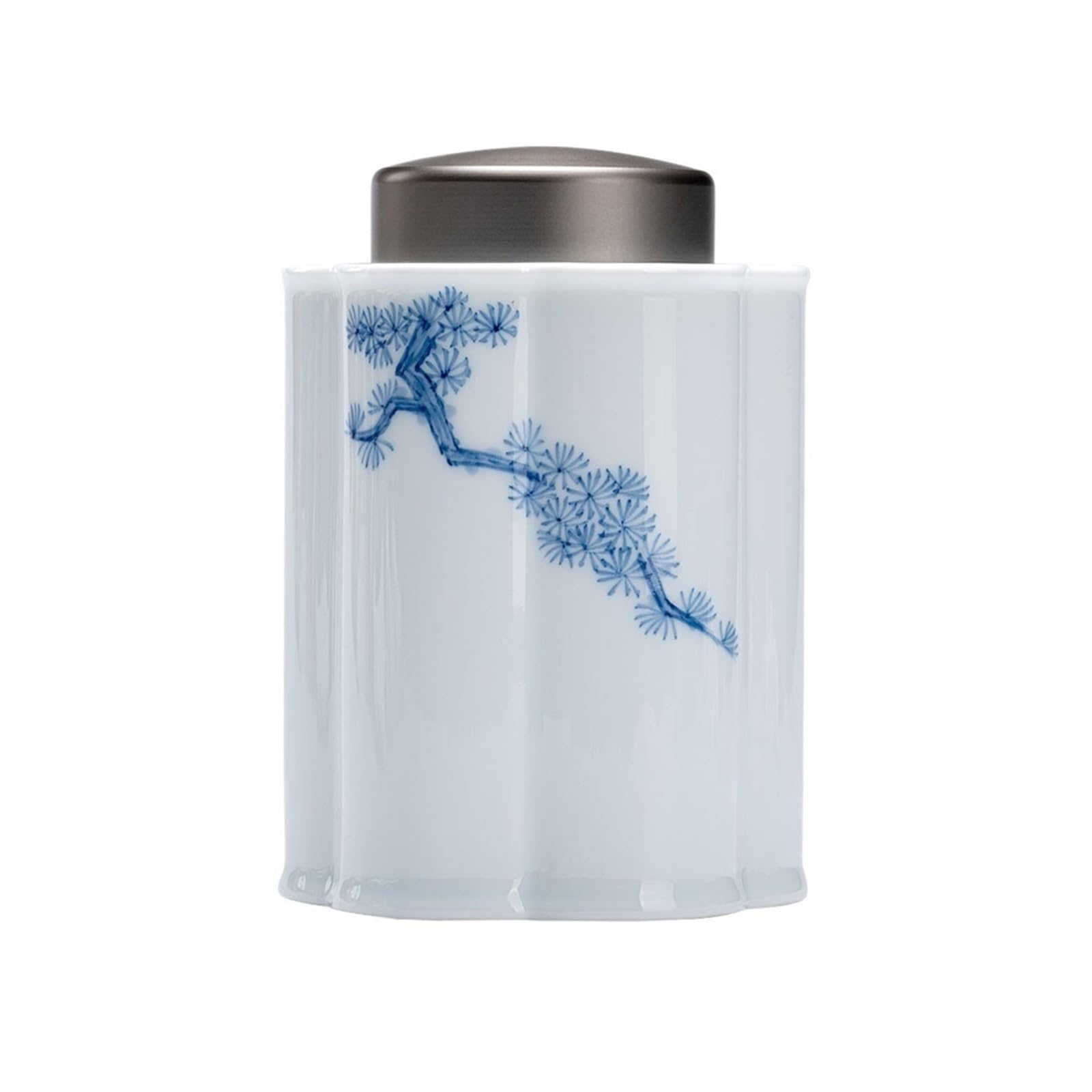 Hhaoran-9868 Ceramic Tea Canister Hand-painted Chinese Pine Tree Tea Canister Household Storage Jar Double Lid Sealed Ceramic Sugar Food Canisters for Kitchen