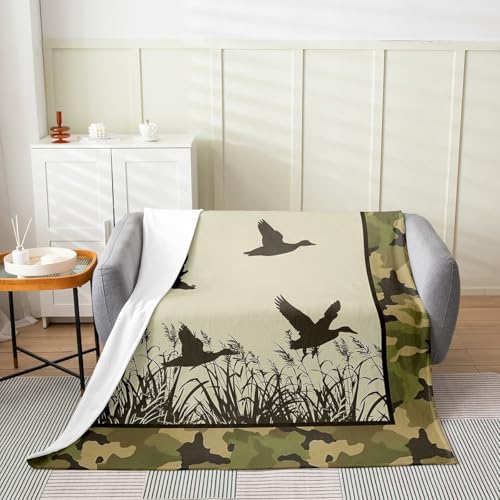 Manfei Mallard - Manta de franela con diseño de camuflaje verde de pato salvaje, manta acogedora para cama, sofá, decoración de habitación de niños y niñas, suave y transpirable (40 x 50 pulgadas)