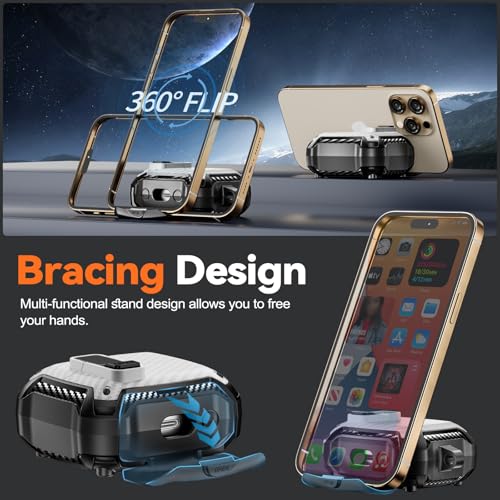 Image of Safety Lock Case for Samsung Galaxy Buds3 FE /Pro /3 (White) | Compatible with MagSafe, Carbon fibre texture Design,with Phone Stand& Cleaning kit,Keychain,