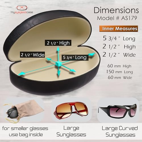 Image of Large Curved Sunglasses Case - Women Hard Shell Glasses Holder - XL Large Eyeglass Case with Pouch &Cloth