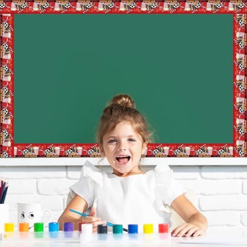 Image of Whaline 32.8Ft Movie Night Bulletin Board Border Red Black Now Showing Die Cut Trim Border Roll for Classroom Chalkboard Wall Decor