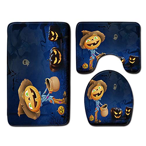 Toilettendeckelbezug 3 Stück Halloween Badematte Set Hexe Geist Gedruckt Dusche Badezimmer Teppich Home Decor Anti-Rutsch-Toilettendeckel Abdeckung Teppich Fußmatten-No-5_45X75Cm 3Pcs