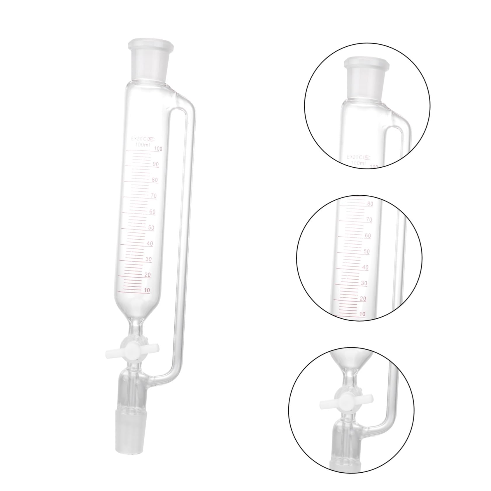 Embudo Pistón de Ptfe de Vidrio de Decantación Cilíndrico Resistencia Química y Corrosión Dispositivo Destilador Experimental Duradero para Laboratorio