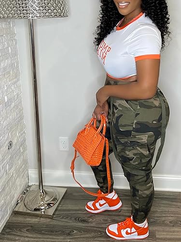 Famnbro Women Camo Pants Camouflage Cargo Pants Ankle Cuffed Army Fatigue Joggers Streetwear3