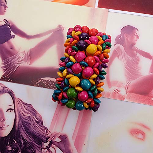 Caiyao Multi-Colored Wooden Beads Stretch Bracelet Wide Chunky Bangle Bohemian Jewelry Wood Elastic Wristband For Women-Colorful thumb #1
