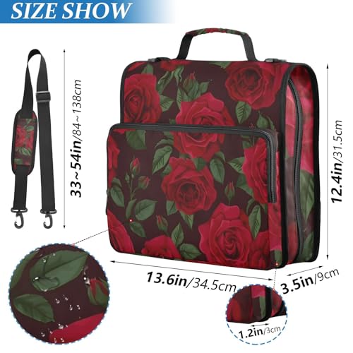 Image of Red Rose Black Roses Zipper Binder Bag 3 Ring Binder with Shoulder Strap Zip Up 500 Sheets Capacity Multi Pockets for School Office Supplies