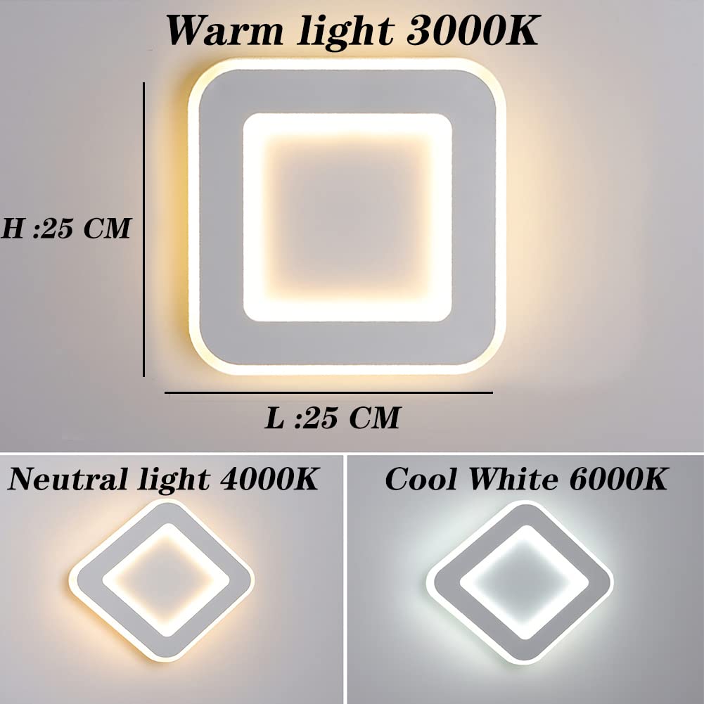 19W LED Wandleuchte Innen Mit Touch Schalter Dimmbar Moderne Quadrat Wandleuchte Schlafzimmer Nachttischlampe Wand 3000K/4500K/6000K Wandbeleuchtung Acryl,1800LM, Fur Wohnzimmer Flur Treppe Hote,Weiß
