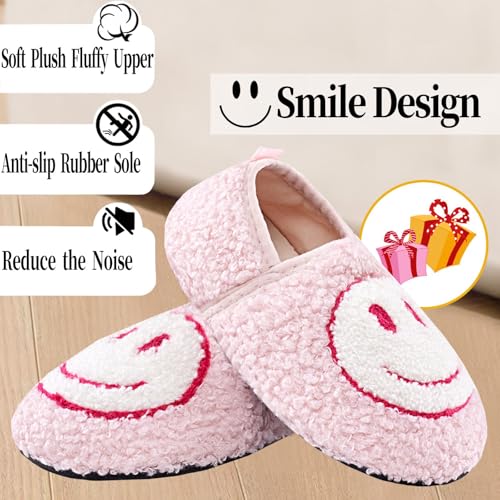 Smile Face Slippers Soft Plush Happy Face Home Slippers Closed Back with Memory Foam Non-slip Rubber Sole House Shoes Cute Indoor Slippers for Women Man 42/432