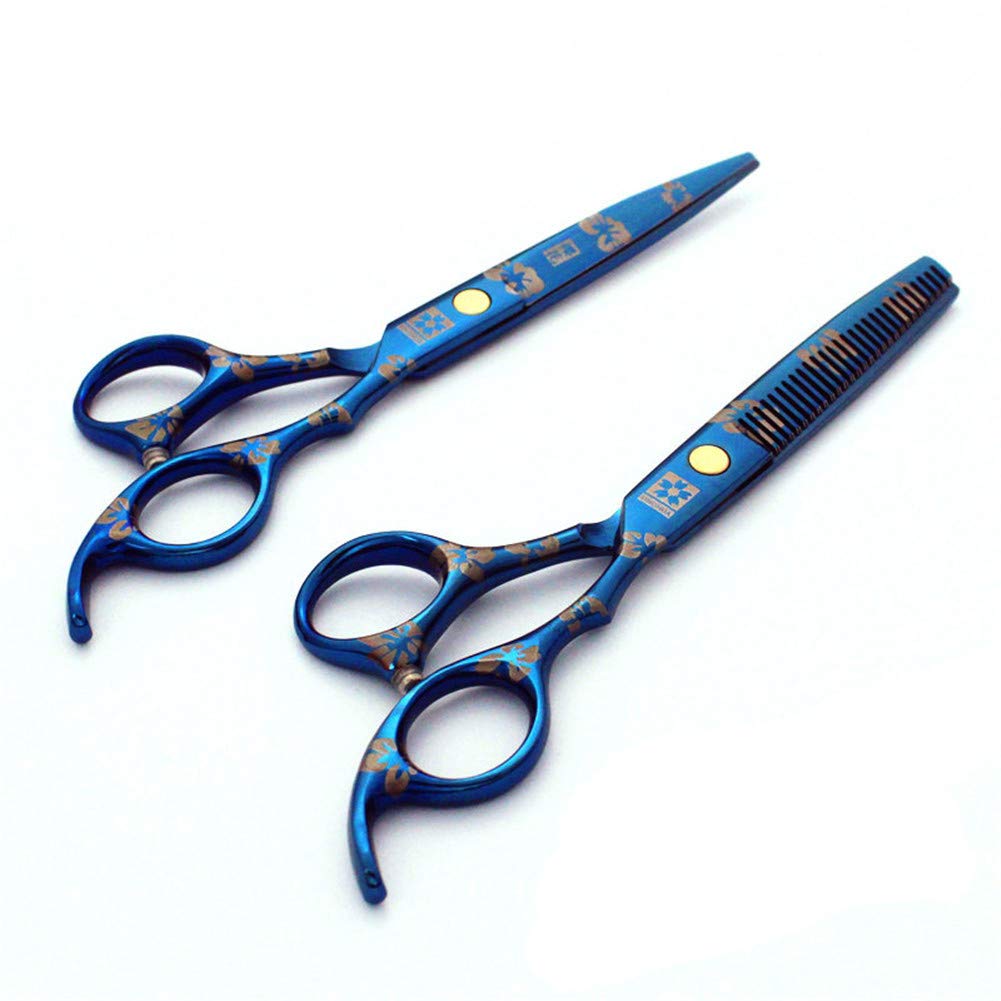 Crrs 6inch Professional hairdressing scissors hairdresser dedicated Blue print Scissors set Flat shear Tooth shear Thinning Scissors