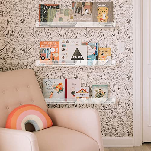 Image of 2 Pack 36 Inch Clear Acrylic Kids Wall Bookshelves,Display Rack