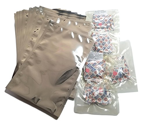 1 Quart Genuine Mylar Bags with 300cc Oxygen Absorbers â€“ 8â€ x 12â€ Heat sealable Odor Proof Bag for Food Storage Coffee Tea Snacks Container (100)