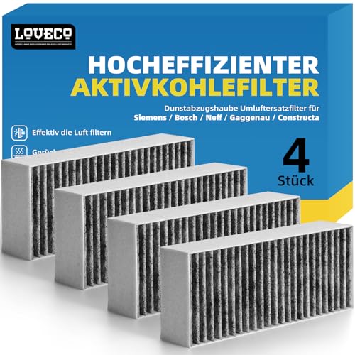 LOVECO 4 filtri ai carboni attivi per Siemens HZ9VRCR0 17004796/ Bosch HEZ9VRUD0 17004811/ Neff Z821VR0 17004806/ Gaggenau CA282111/ Constructa CCZ9VRCR0 17006669, Umlulu. Accessori filtro di ricambio