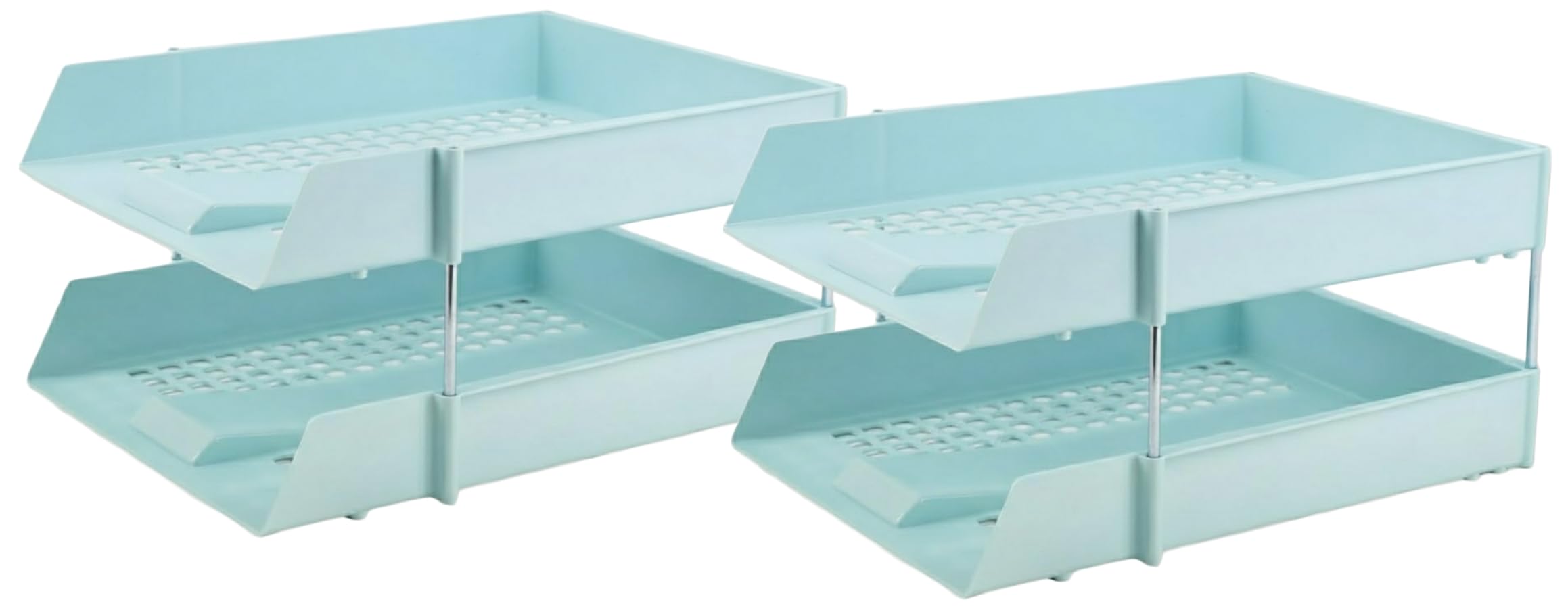 Nobel Plastics Filing Storage Letter Trays with Metal Risers - Desk Tidy Document Paper Filing In & Out - Ideal for School, Home And Offices (Pastel Green, 4 Trays + 12 Risers)