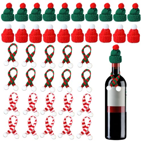 HFMYGS 40 Stück Mini Weihnachtsmütze und Schal Set, Finger Kleine...