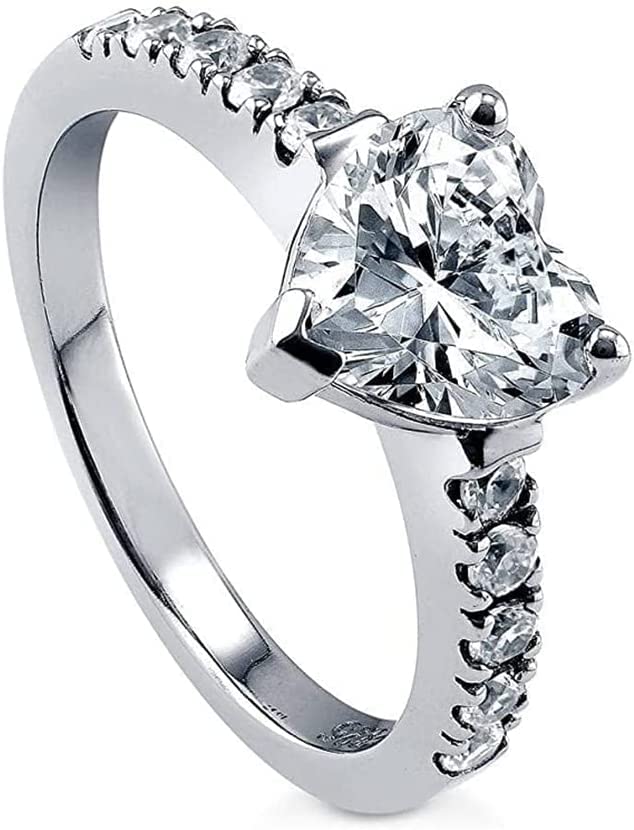 925 Silver Love Heart Perfect Cutting 3ct CZ Engagement Rings for Women Cubic Zirconia Promise Halo Engagement Ring Solitaire Engagement Ring (5)